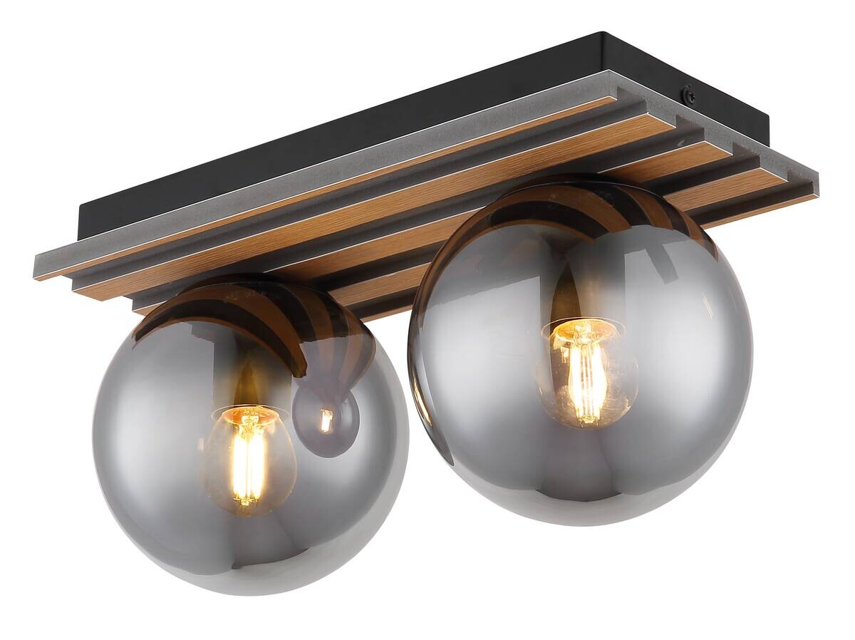 GLOBO Deckenleuchte schwarz Rauch Glas Metall B/H/T: ca. 15x20x35 cm E27 2 Brennstellen