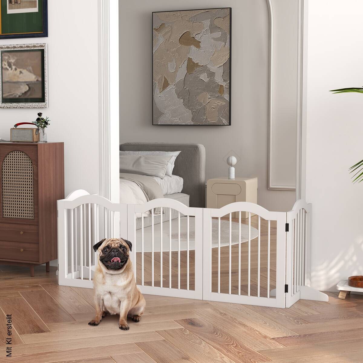PawHut Hunde-Absperrgitter weiß MDF B/H/L: ca. 29,5x61x254,5 cm