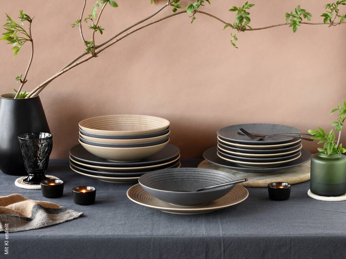 CreaTable Teller-Set Catania sand Steinzeug
