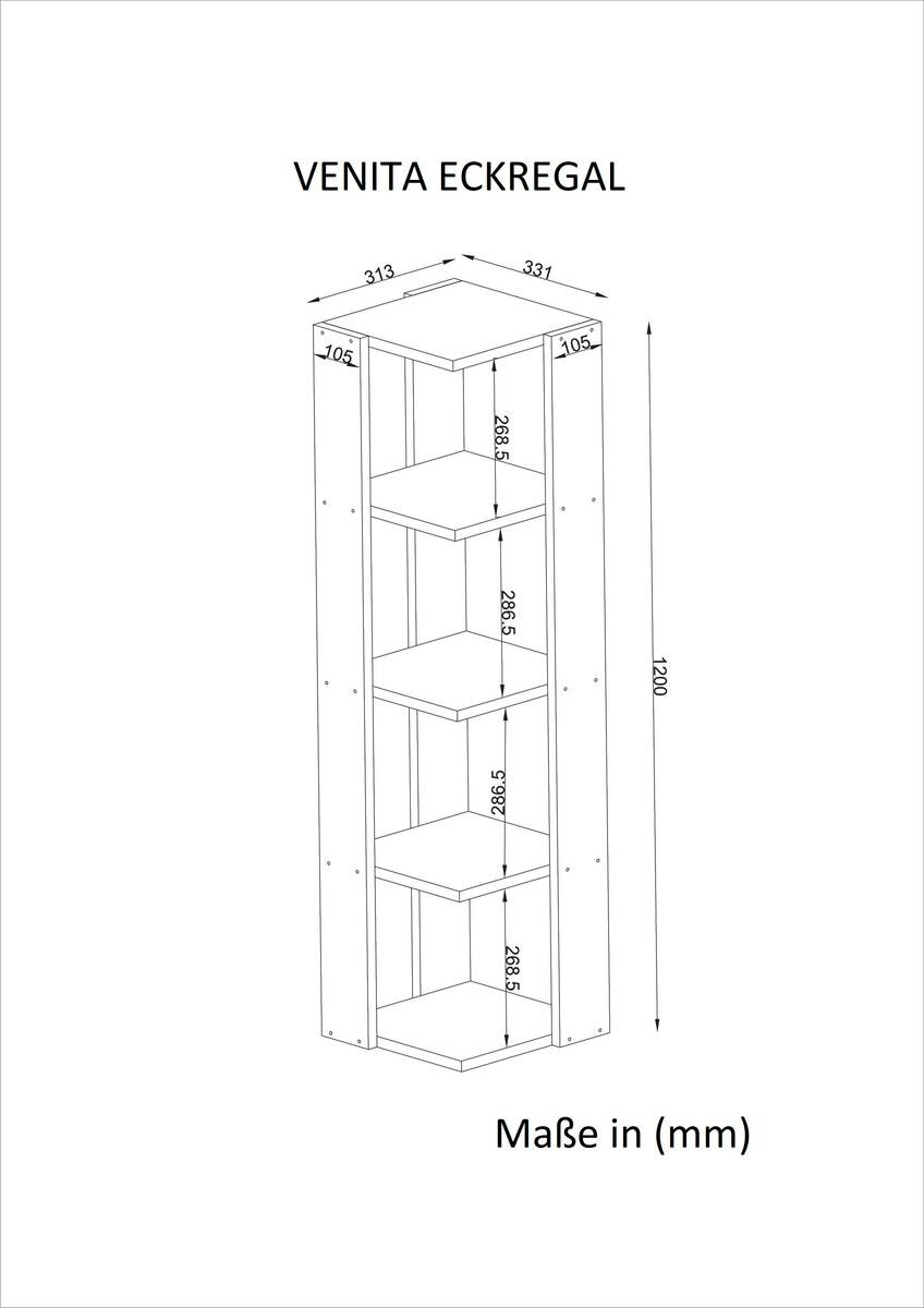 Eckregal Venita weiß B/H/T: ca. 31,3x120x31,3 cm