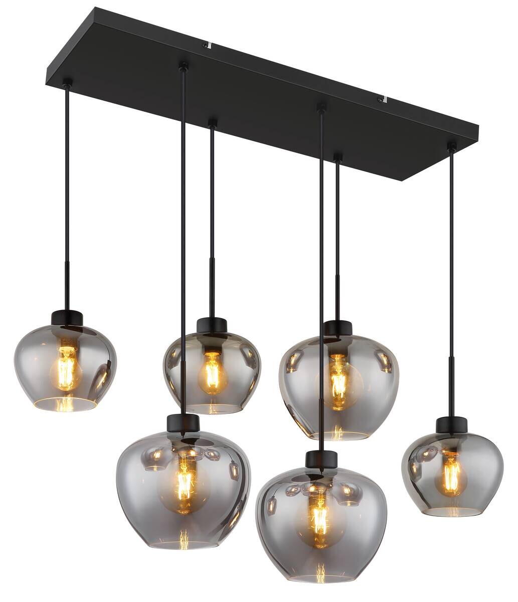 GLOBO Pendelleuchte Matt schwarz Metall Glas H/D: ca. 120x70 cm E27 5 Brennstellen