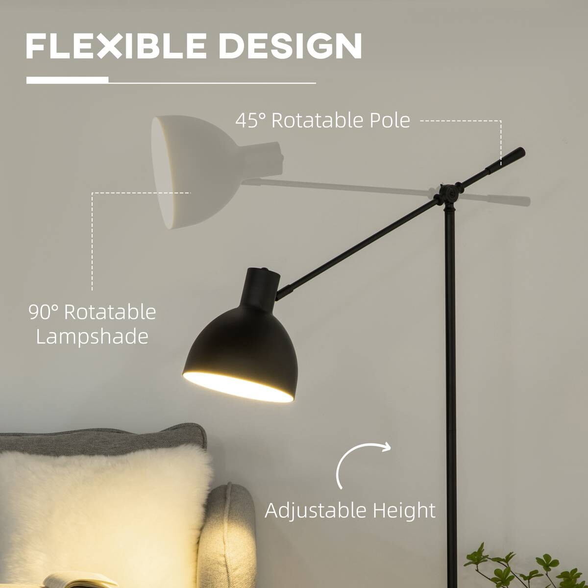 HOMCOM Stehlampe schwarz Stahl B/H/T: ca. 30x131x30 cm