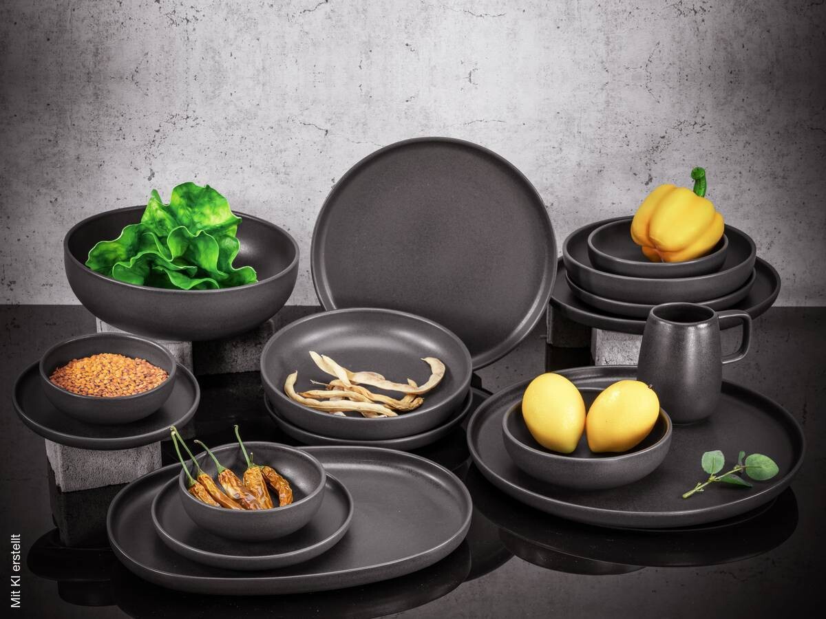 CreaTable Kombiservice Uno schwarz Steinzeug 16 tlg.