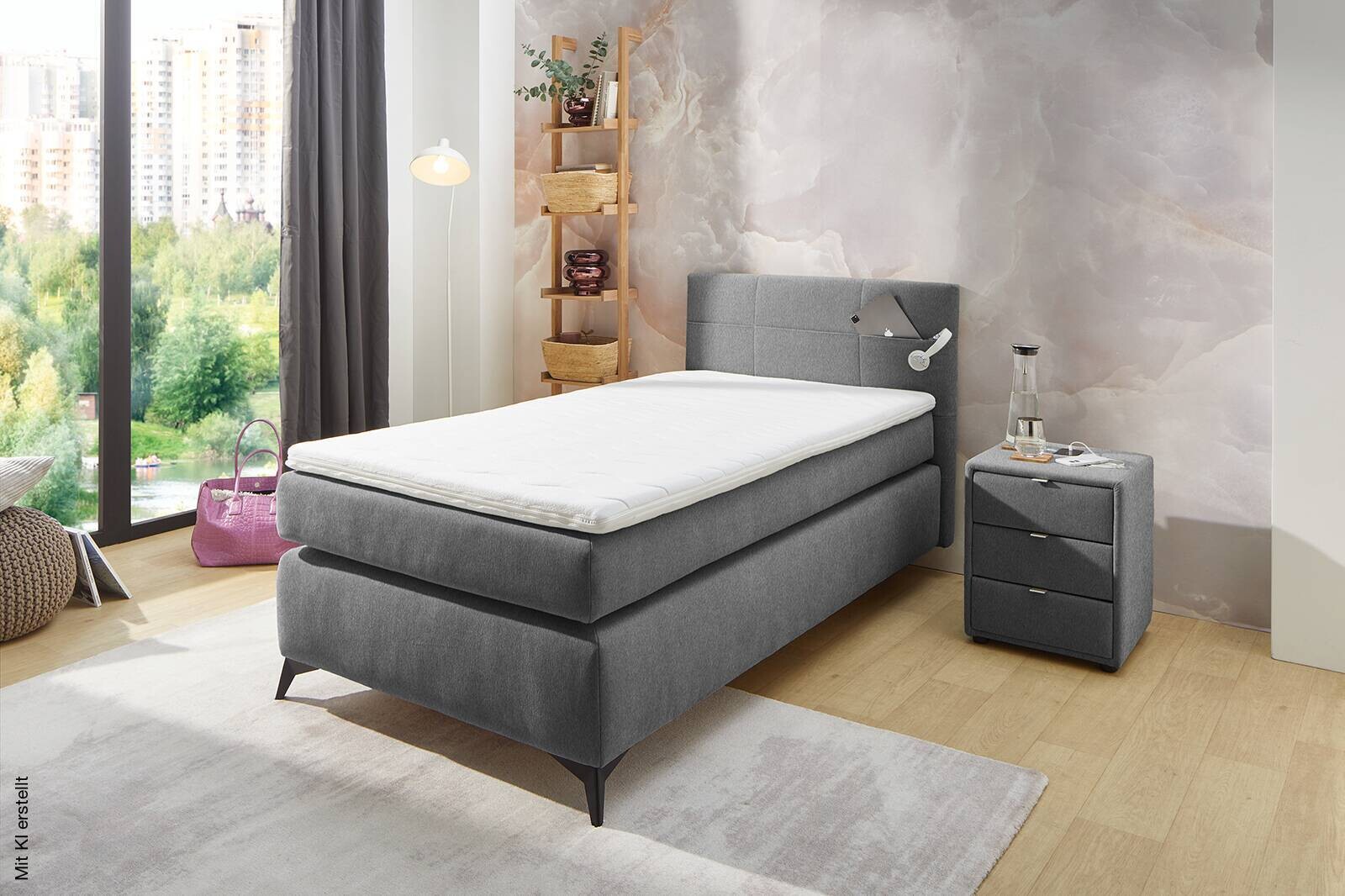Boxspringbett grau Liegefläche B/L: ca. 100x200 cm
