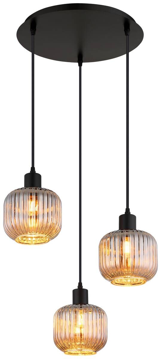 GLOBO Pendelleuchte TOM 30509308 Rauch schwarz Glas Metall H/D: ca. 120x41,8 cm E14 3 Brennstellen