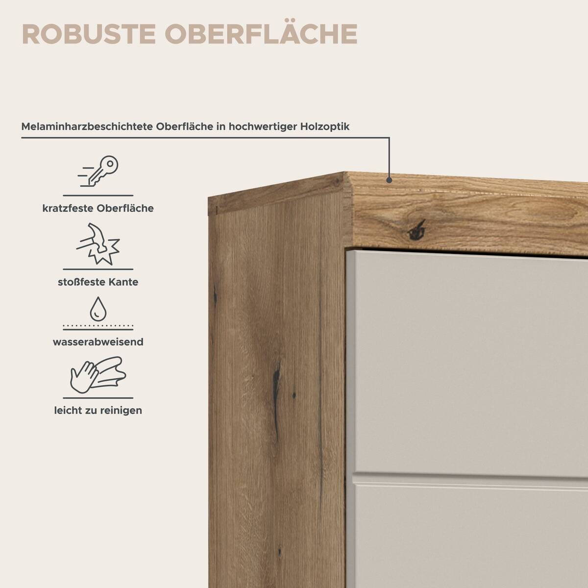 Midischrank Scout Evoke Oak Nachbildung Kaschmirgrau Nachbildung B/H/T: ca. 74x141x31 cm