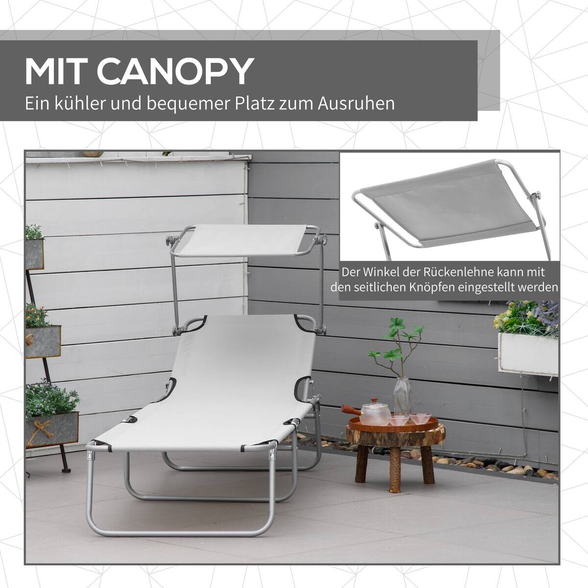 Outsunny Sonnenliege hellgrau Polyester B/H/L: ca. 58x36x187 cm