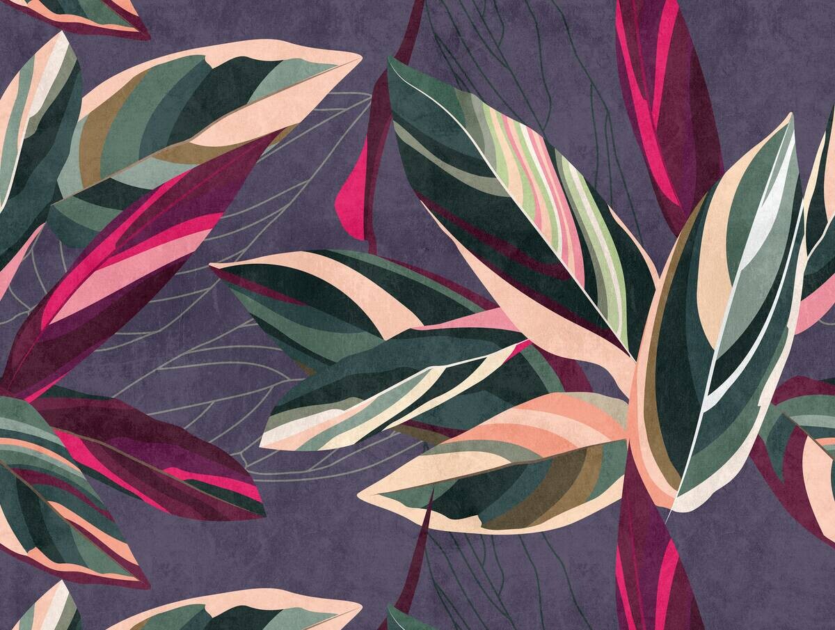 Livingwalls Fototapete Floral lila pink grün B/L: ca. 280x371 cm