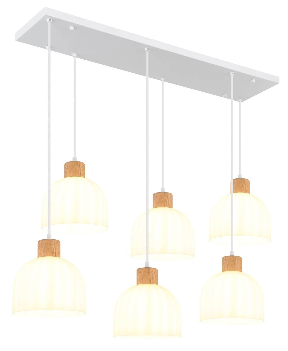 GLOBO Pendelleuchte weiß Opal Glas Metall B/H/T: ca. 36x120x105 cm E27 6 Brennstellen
