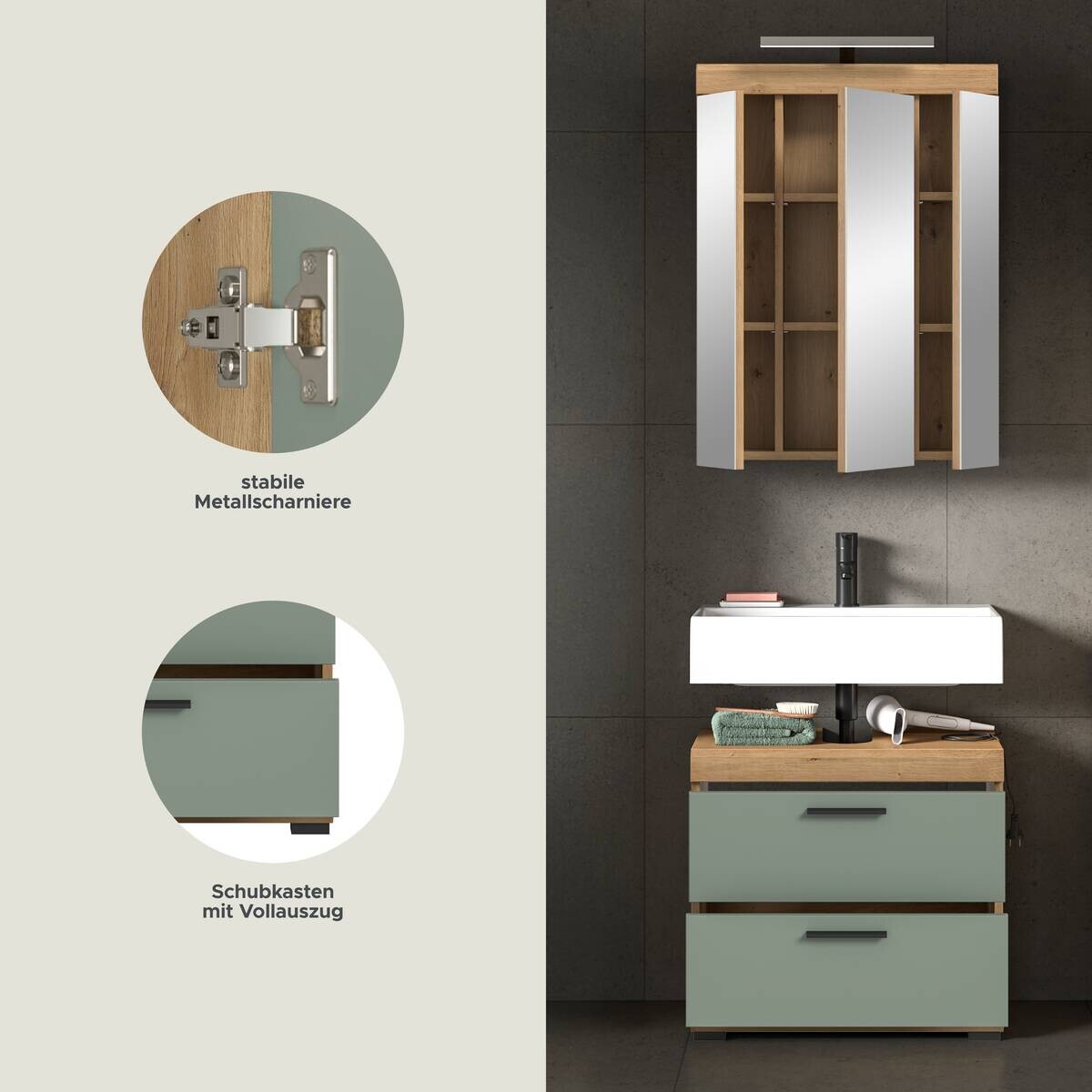 Badezimmer-Set Scout Eiche Artisan Nachbildung salbei Nachbildung B/H/T: ca. 60x191x37 cm