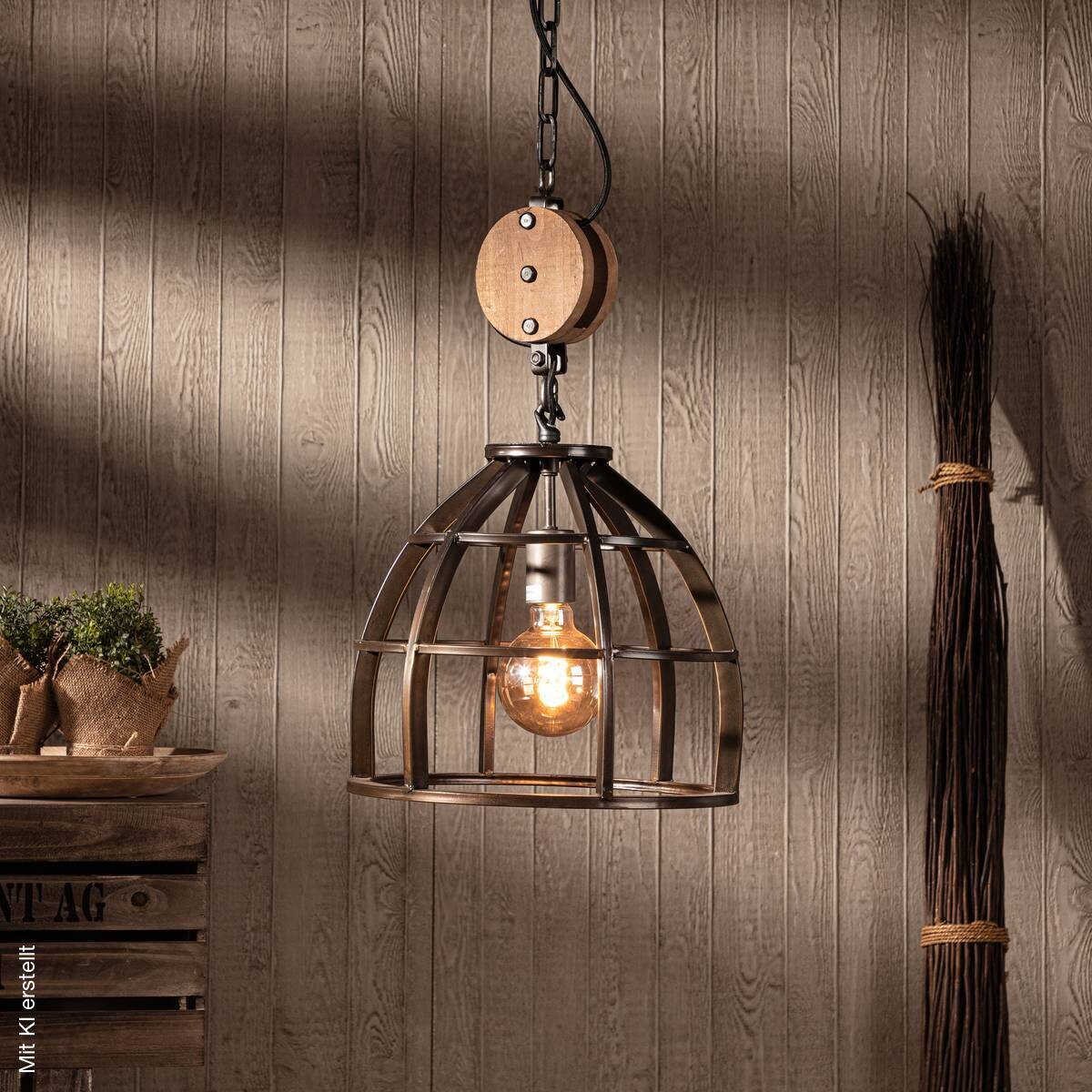 Brilliant Pendelleuchte Matrix 2 HK17186S76 schwarz Metall Holz H/D: ca. 147x34 cm E27 1 Brennstellen