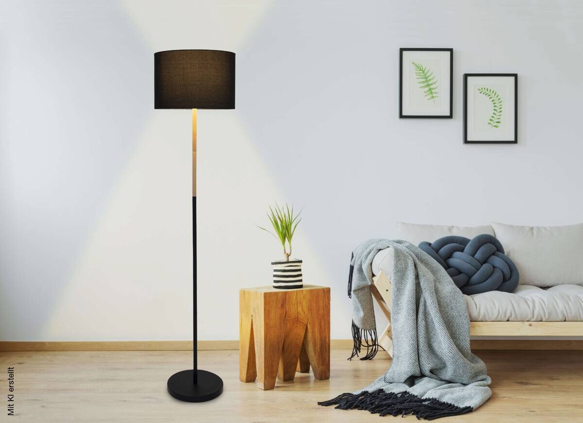 Näve Leuchten Stehlampe Tessile 2088022 schwarz Metall Textil Kunststoff B/H/T: ca. 36x150x36 cm 1 Brennstellen