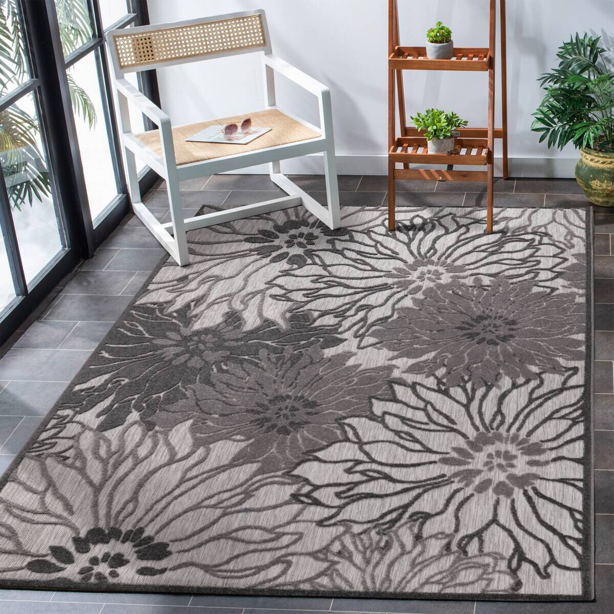 Sanat Outdoorteppich FLORAL grau B/L: ca. 80x150 cm