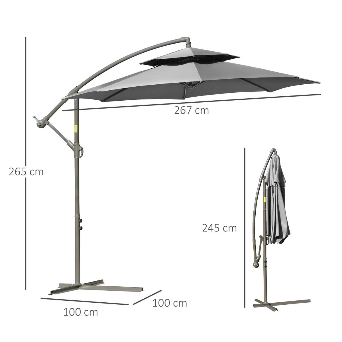 Outsunny Sonnenschirm hellgrau Polyester H/D: ca. 245x267 cm