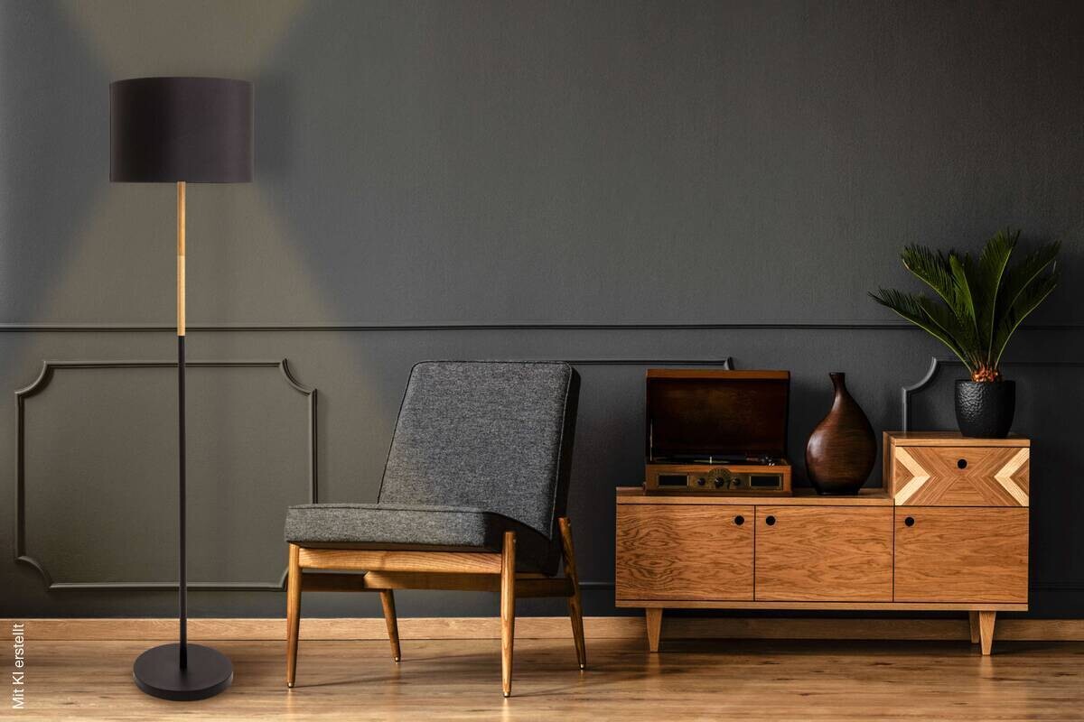 Näve Leuchten Stehlampe Tessile 2088022 schwarz Metall Textil Kunststoff B/H/T: ca. 36x150x36 cm 1 Brennstellen