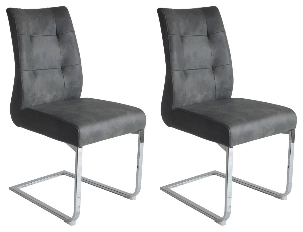 Schwingstuhl MARLEN-XXL 2er-Set anthrazit Vintage Chrom Stoff Metall B/H/T: ca. 72x96x80 cm