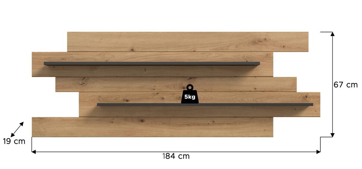 Wandboard Canu basaltgrau Nachbildung Artisan Oak Nachbildung B/H/T: ca. 67x184x19 cm