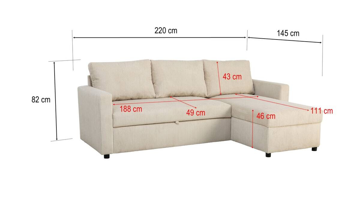 Ecksofa mit Bettfunktion und Bettkasten pearl Microfaser B/H/T: ca. 215x145x82 cm
