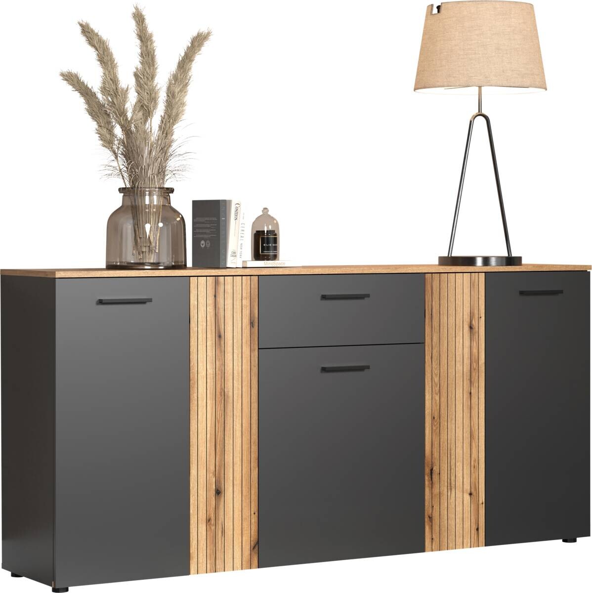 Kommode Esteban anthrazit Eiche Evoke Coast Nachbildung B/H/T: ca. 181x86x38 cm