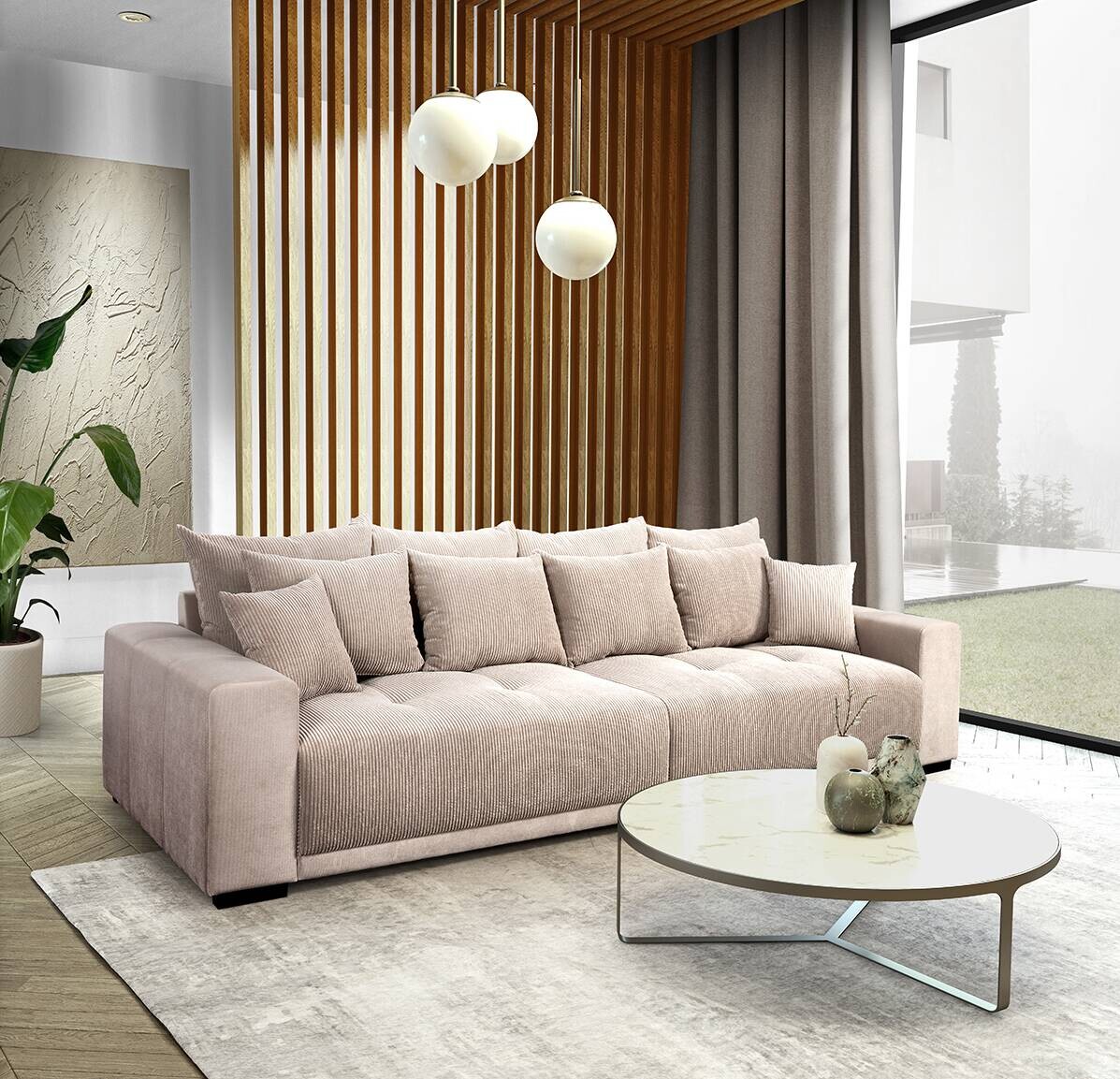 Big Sofa Xantia new 1 beige Velourstoff B/H/T: ca. 318x94x120 cm