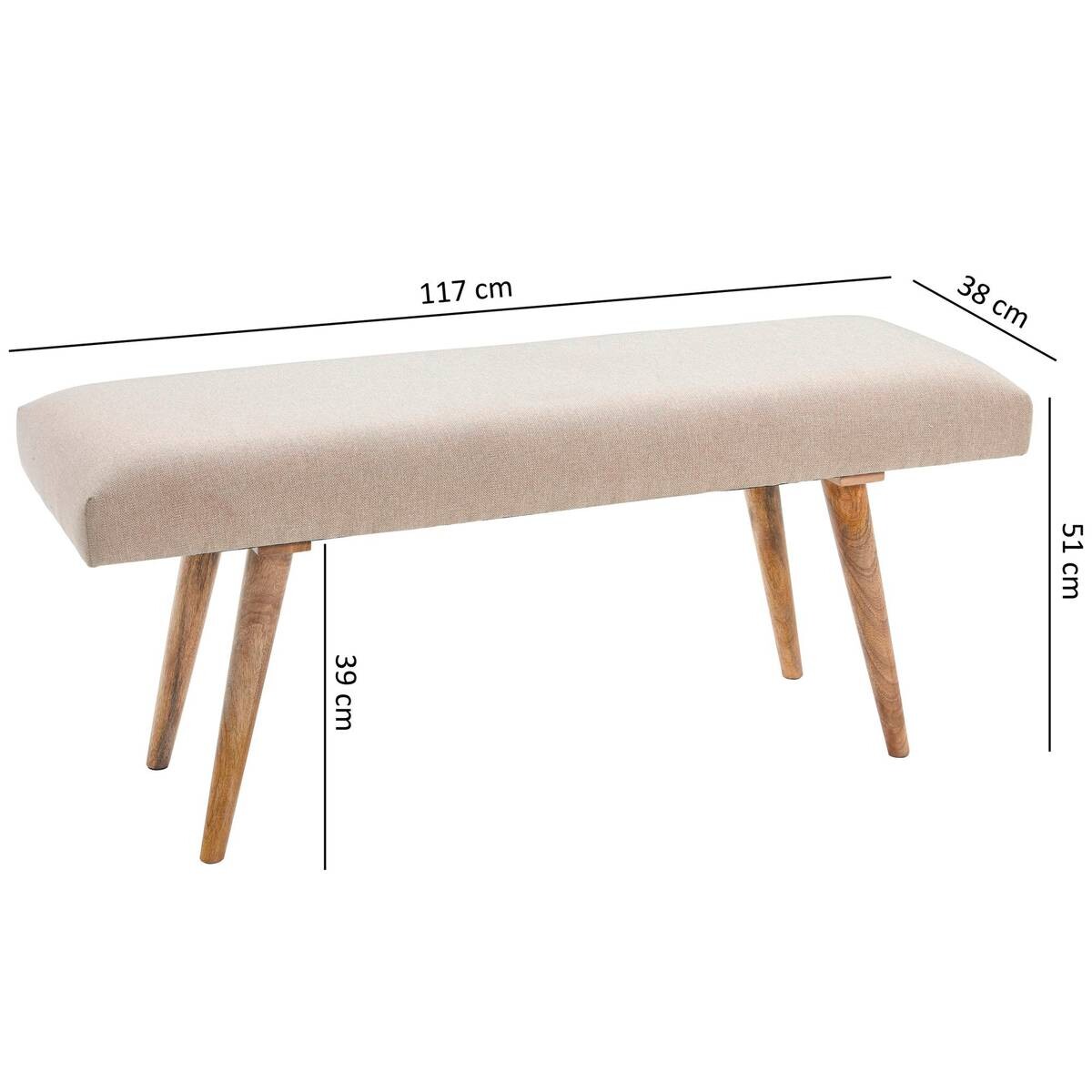 Wohnling Sitzbank beige natur Stoff Echtholz B/H/T: ca. 117x51x38 cm