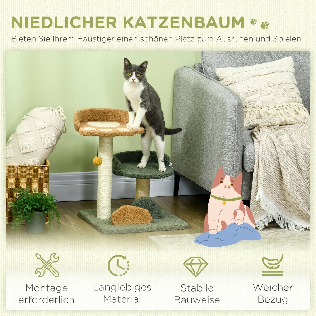 PawHut Kratzbaum grün Spanplatte B/H/L: ca. 39x43x52 cm