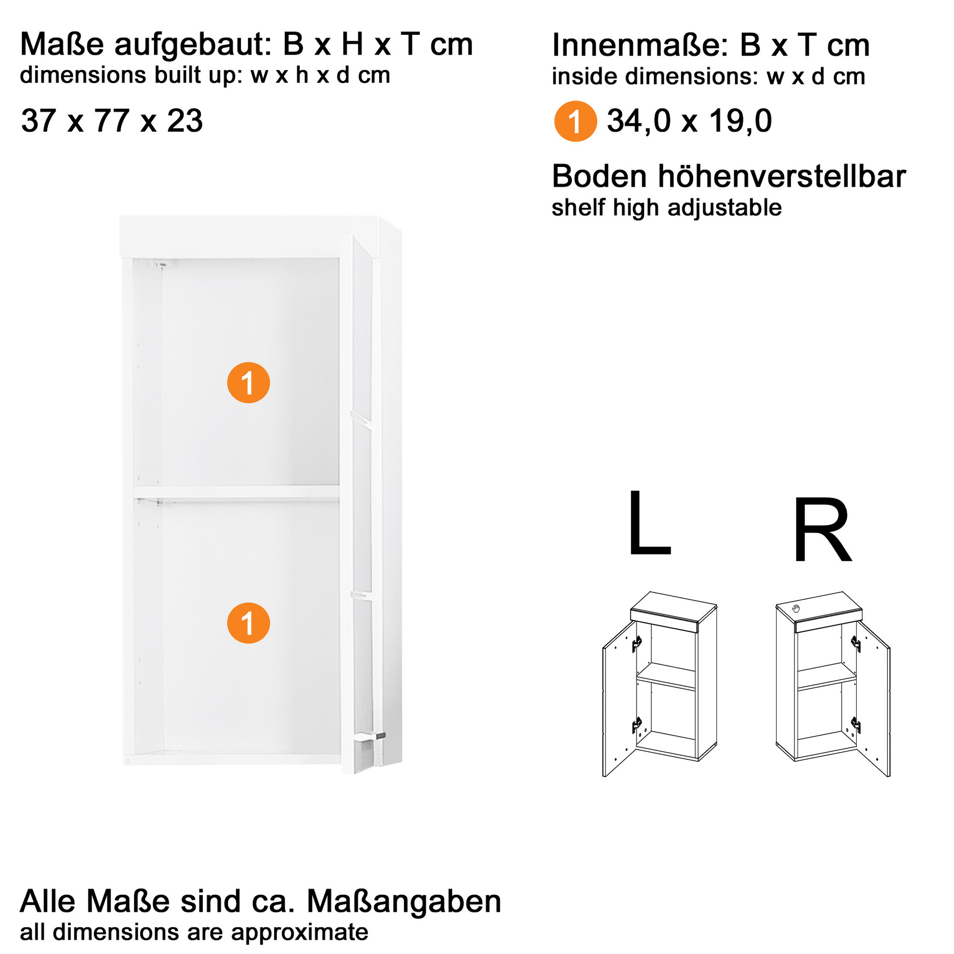 Stauraumelement Amanda weiß Hochglanz Asteiche Nachbildung B/H/T: ca. 37x77x23 cm