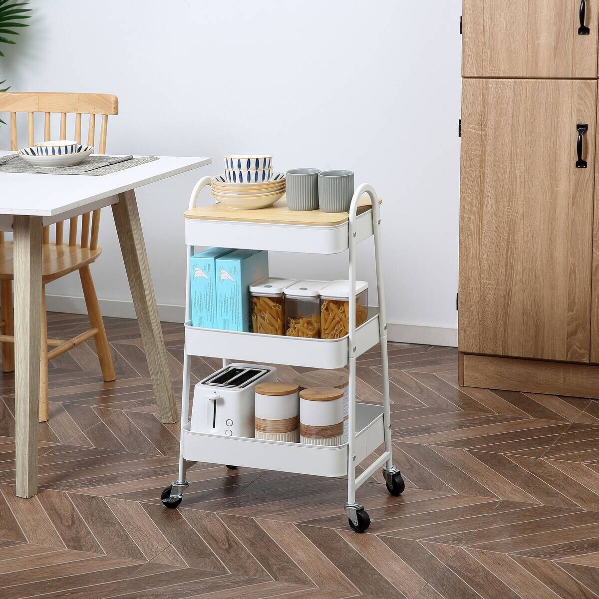 HOMCOM Küchenwagen weiß Edelstahl B/H/L: ca. 31x45x79,4 cm