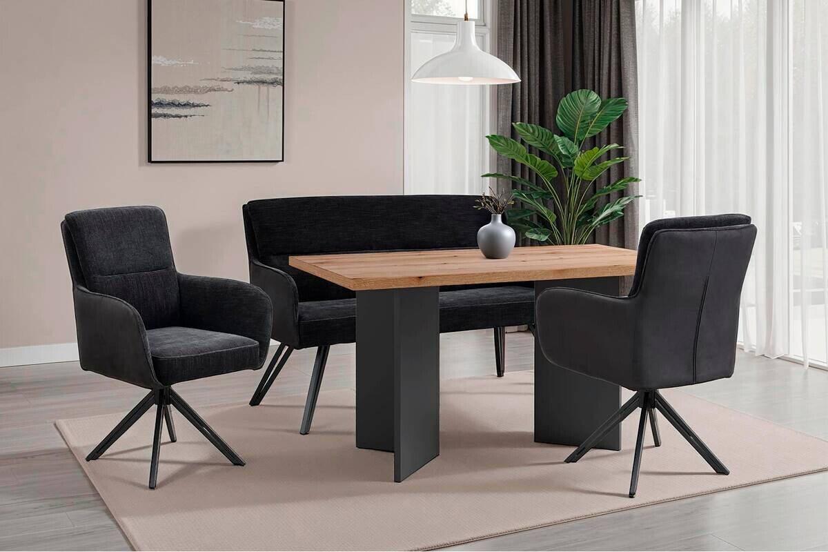 Sitzbank TINO schwarz Metall Microfaser B/H/T: ca. 140x94x67 cm