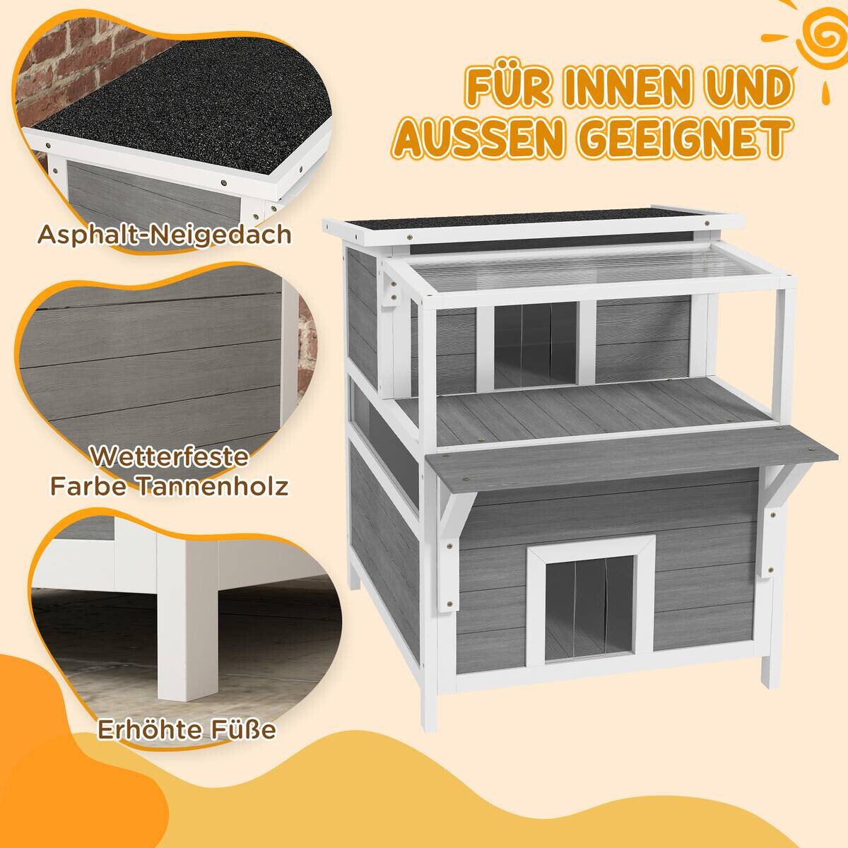 PawHut Katzenhöhle hellgrau Kunststoff B/H/L: ca. 87x76x64 cm