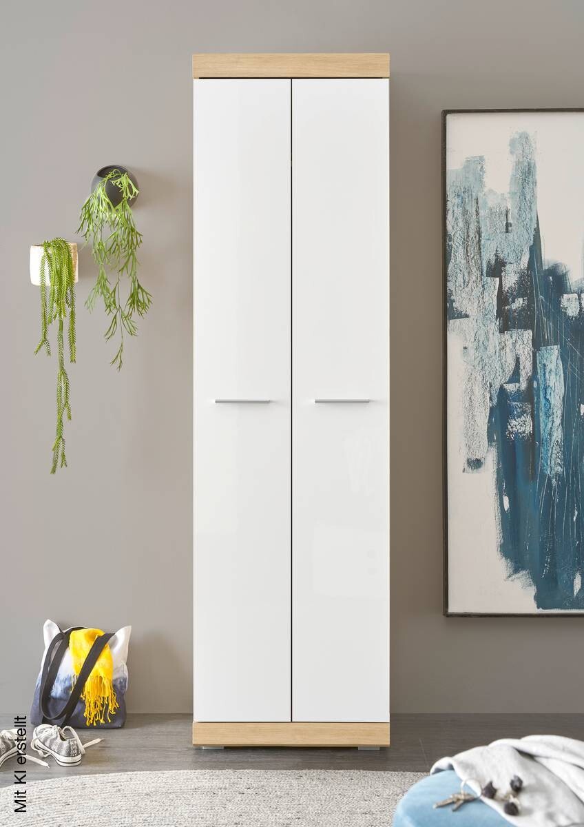 Garderobenschrank Nola Eiche Artisan Nachbildung weiß Hochglanz B/H/T: ca. 55x195x38 cm