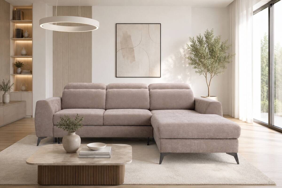 Ecksofa mit Bettfunktion und Bettkasten beige Microfaser B/T: ca. 264x191 cm