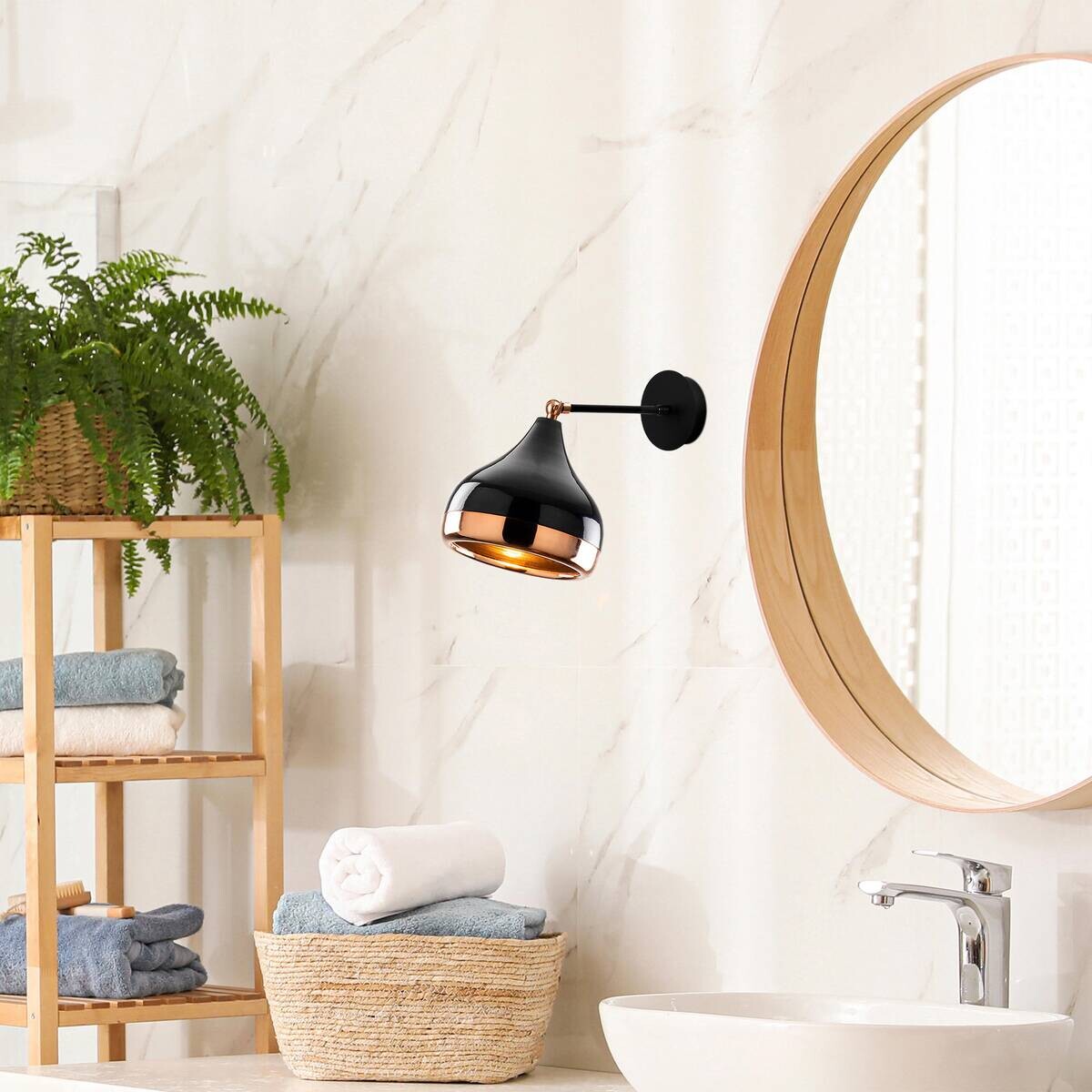 Opviq Wandleuchte Yildo schwarz Kupfer Eisen B/H/T/L/D: ca. 28x28x28x17x17 cm E27 1 Brennstellen