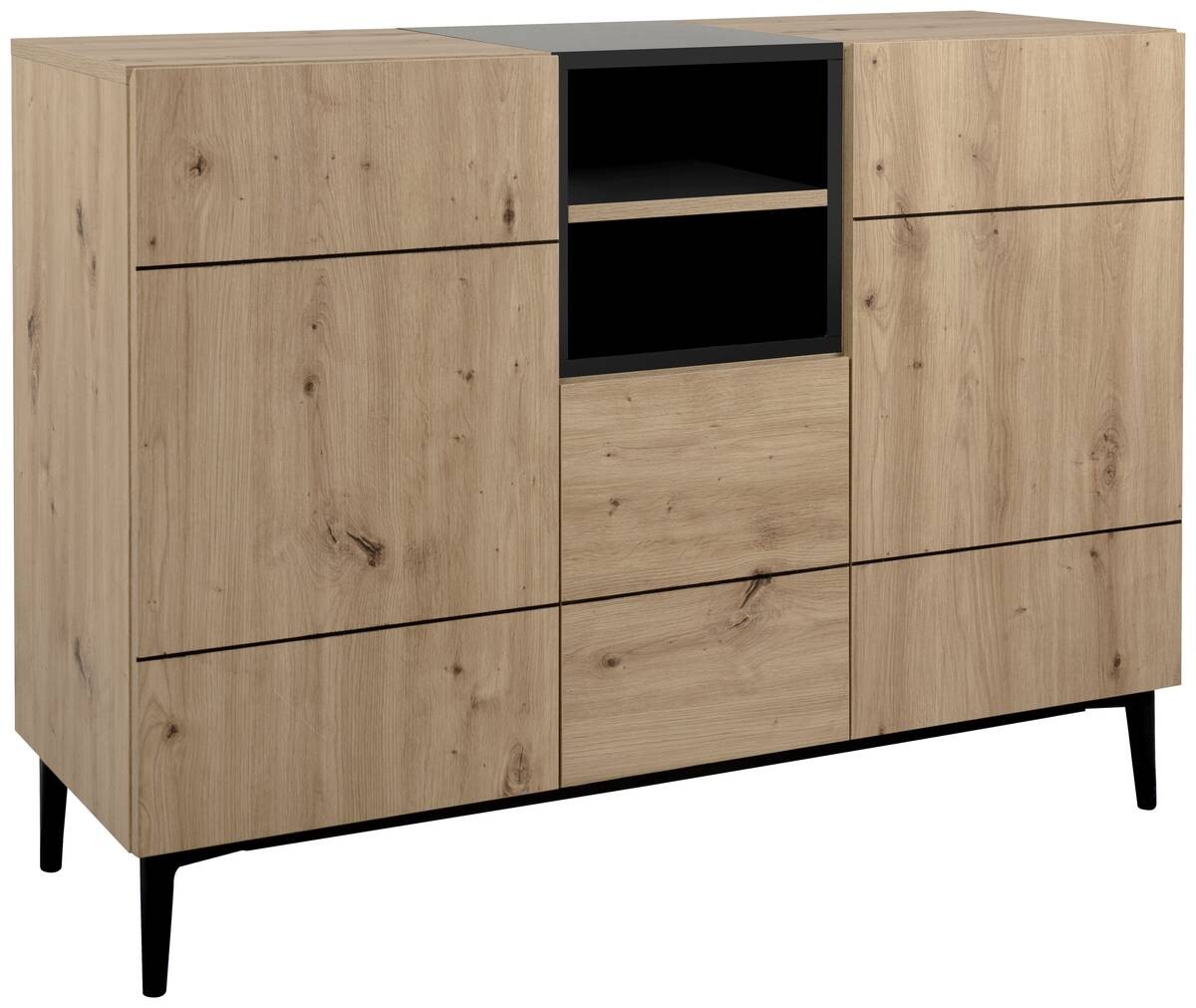 Kommode Nola Eiche Artisan Nachbildung schwarz B/H/T: ca. 120x90x42 cm