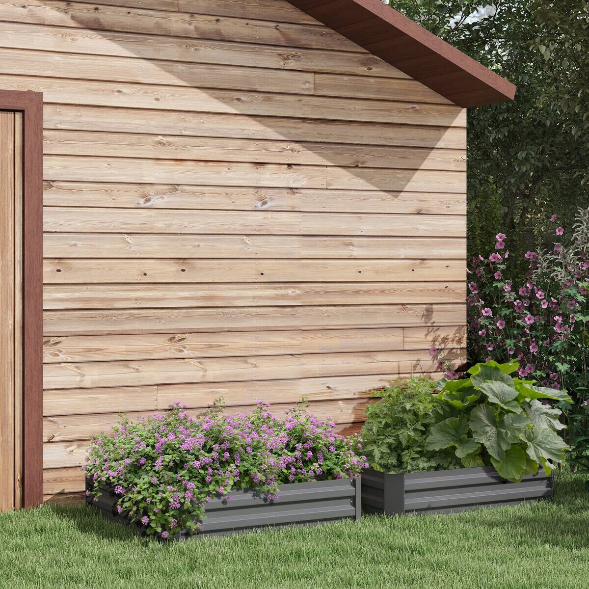 Outsunny Hochbeet 2er Set dunkelgrau Stahl B/H/L: ca. 100x30x100 cm