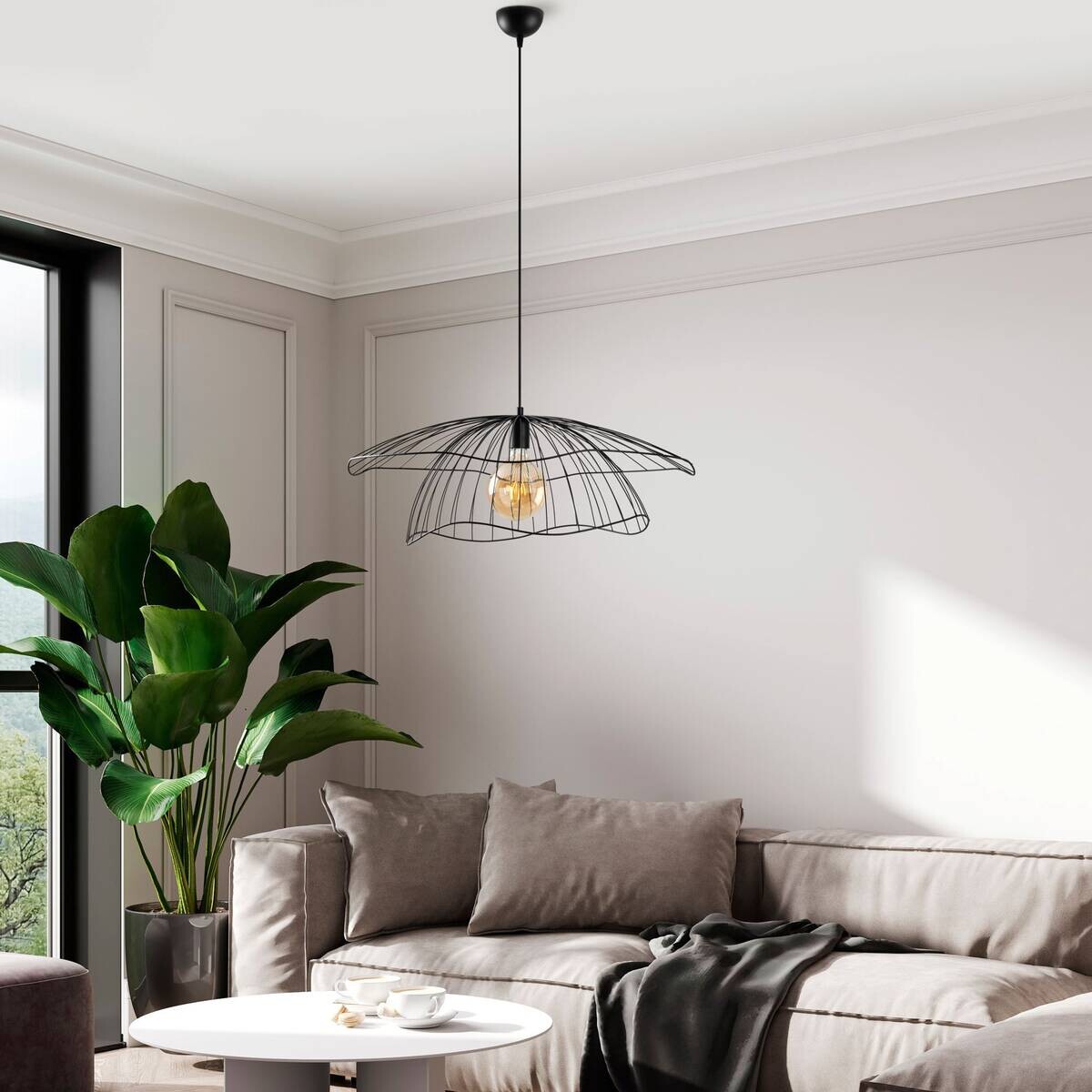 Opviq Pendelleuchte Mantar schwarz B/H/T/L/D: ca. 70x124x70x70x70 cm E27 1 Brennstellen