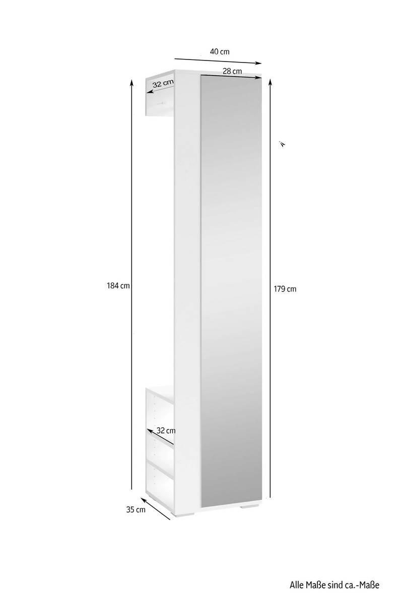 Hochschrank BEN anthrazit Spiegel B/H/T: ca. 40x184x35 cm