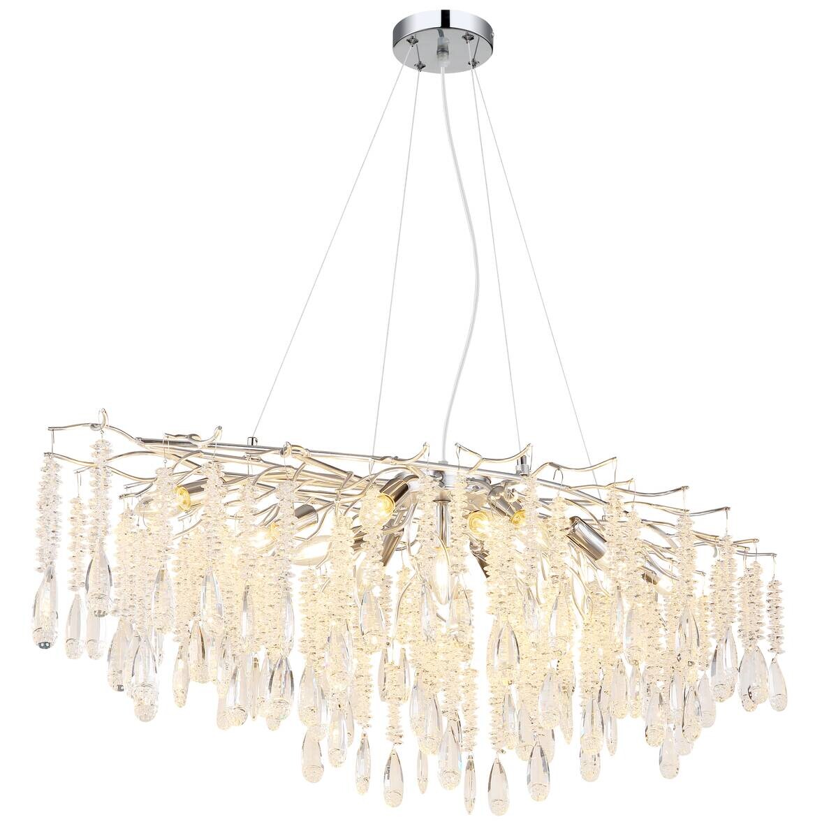 GLOBO Luster silber klar Glas Metall B/H/L: ca. 50x120x120 cm E14 12 Brennstellen