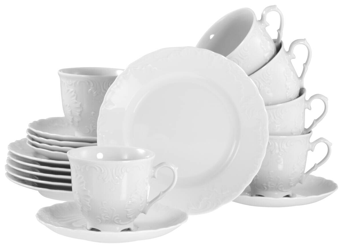 CreaTable Kaffeeservice Rokoko weiß Porzellan 18 tlg.