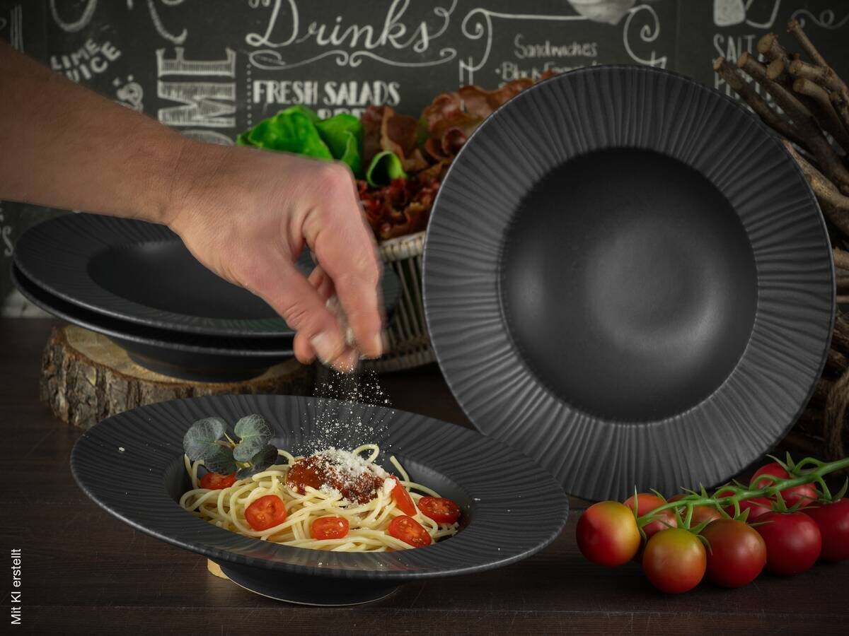 CreaTable Pastateller-Set Vesuvio schwarz Steinzeug H/D: ca. 6x27 cm