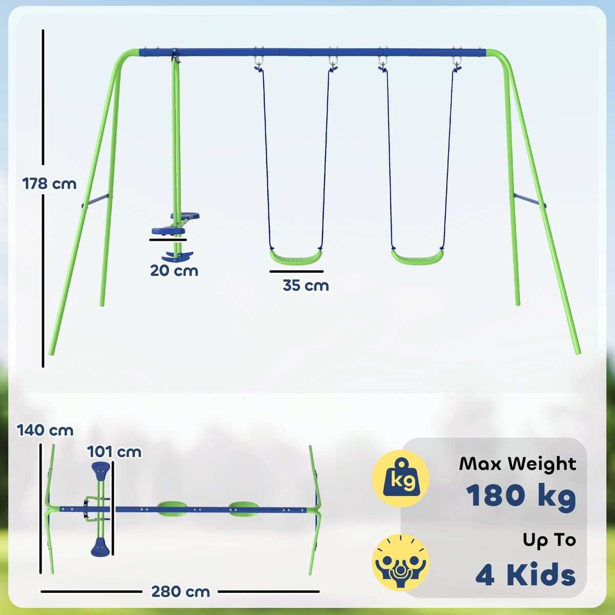 Outsunny Kinderschaukel grün B/H/L: ca. 140x178x280 cm