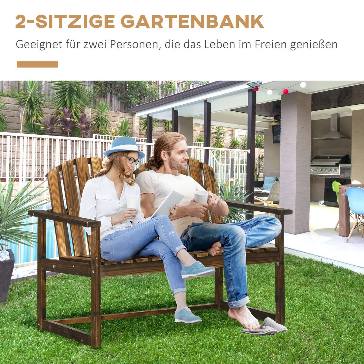 Outsunny Gartenbank grau Holz B/H/L: ca. 63x114x86 cm