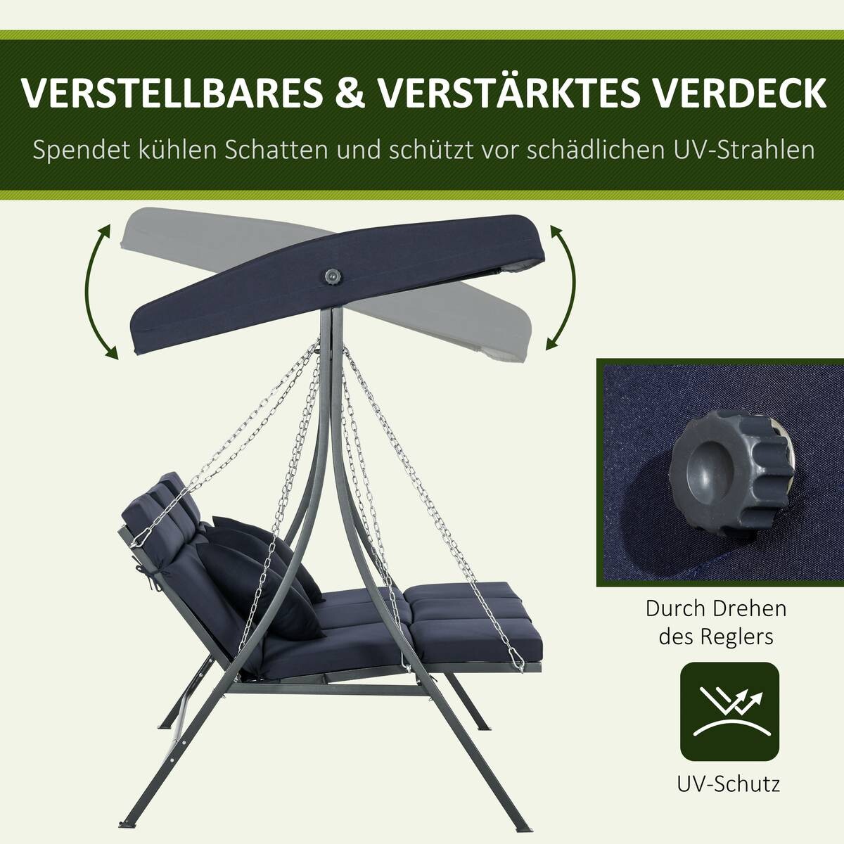 Outsunny Hollywoodschaukel dunkelblau Polyester B/H/L: ca. 118x168x198 cm