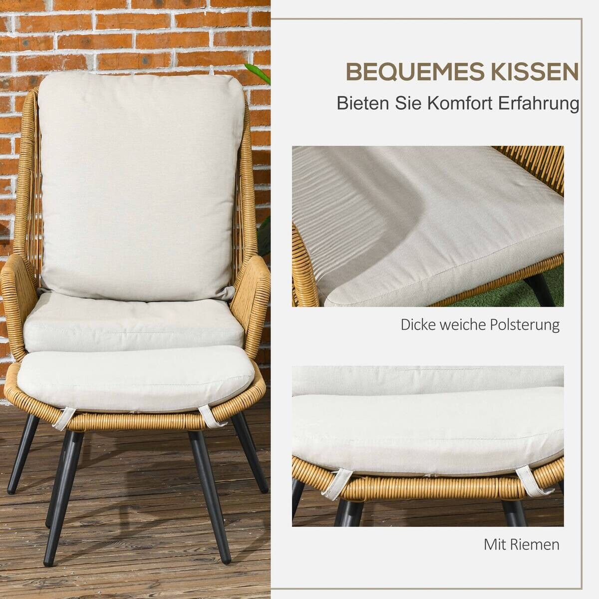 Outsunny Gartensessel natur Polyester B/H/L: ca. 83x94x67 cm