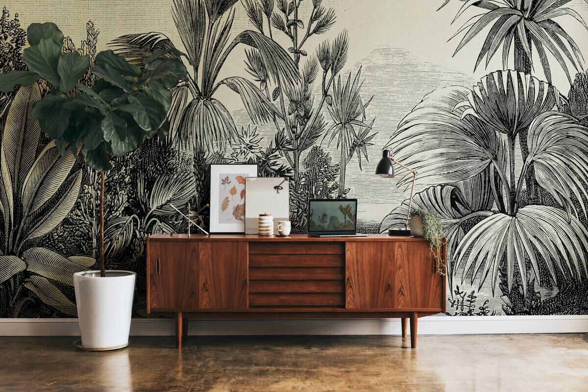 Livingwalls Fototapete Dschungel schwarz grau beige B/L: ca. 280x371 cm