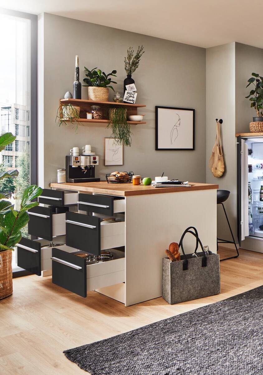 Respekta Inselküche Gabriel grau Hochglanz B/H/T: ca. 320x200x60 cm