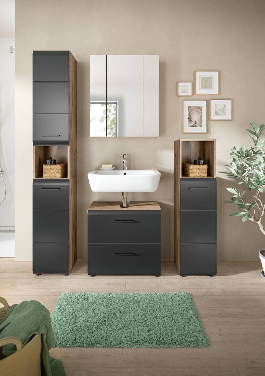 Badezimmer-Set Ice Nox Oak Nachbildung schwarz matt B/H/T: ca. 150x185x30 cm