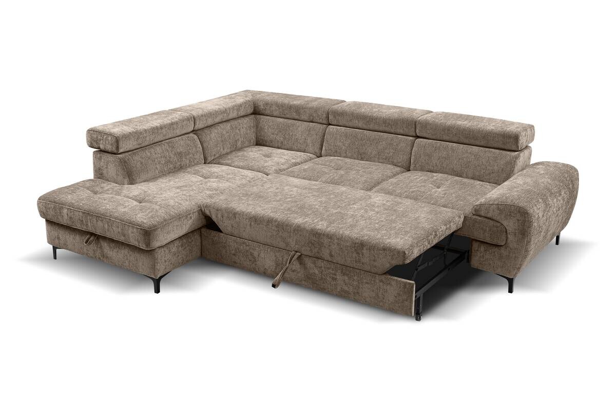 Ecksofa mit Bettfunktion und Bettkasten taupe Microfaser B/H/T: ca. 256x73x202 cm