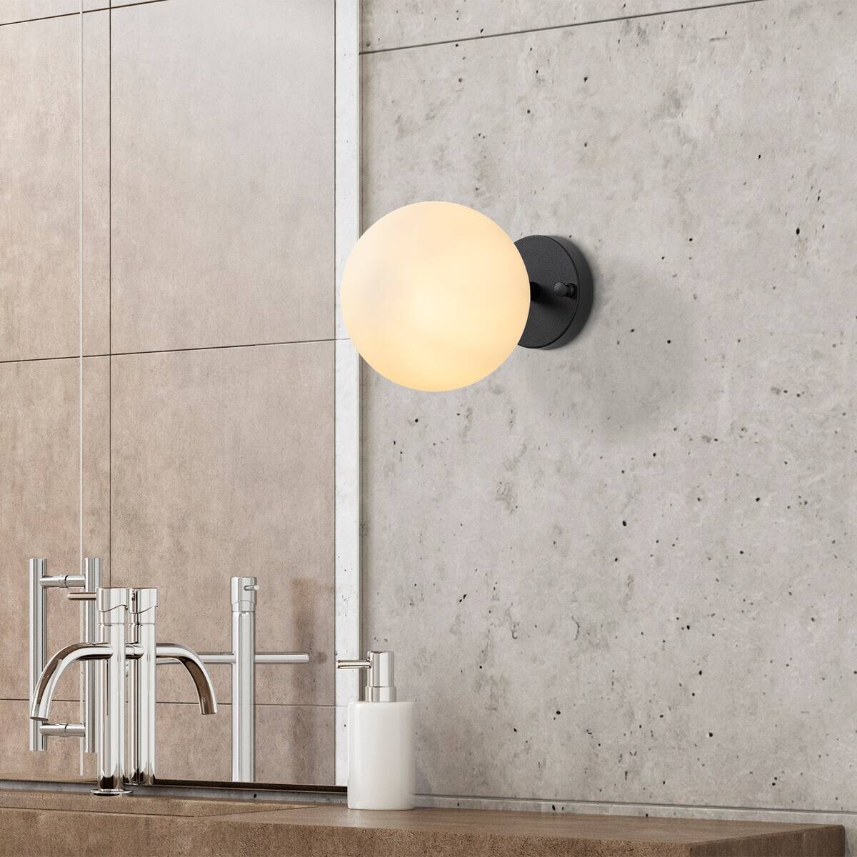 Opviq Wandleuchte schwarz creme Glas Metall B/H/L: ca. 15x24x15 cm E14 1 Brennstellen