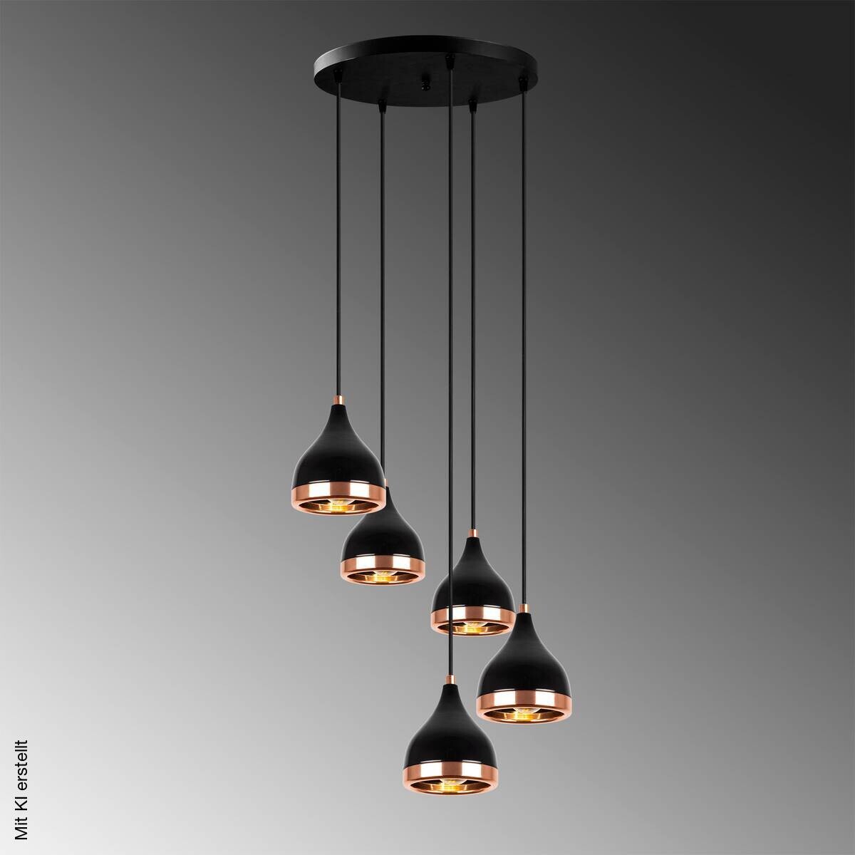 Opviq Pendelleuchte Yildo-7005 schwarz Kupfer B/H/T/L/D: ca. 43x135x43x43x43 cm E27 5 Brennstellen